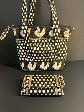 Vera Bradley Rare Retired Chanticleer Chicken and Egg Tote & Wallet- Used